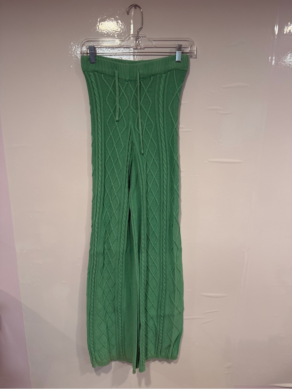 Edikted Green Cable Knit Wide-Leg Sweater Pants